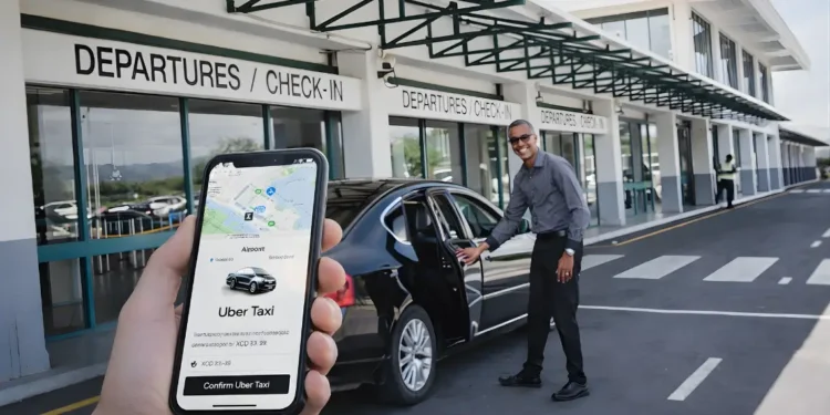 Uber launches in St Lucia as a taxi driver waits at an airport while a ride is booked on a mobile app