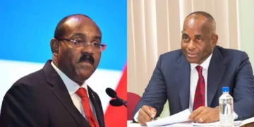 US asylum agreements discussed by Dominica Prime Minister Roosevelt Skerrit and Antigua Prime Minister Gaston Browne in official file photos