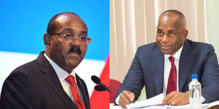 US asylum agreements discussed by Dominica Prime Minister Roosevelt Skerrit and Antigua Prime Minister Gaston Browne in official file photos