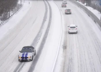 Ice-covered highway as a massive winter storm approaches parts of the United States