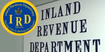 Inland Revenue offices close as Inland Revenue Department St Lucia signage is seen inside a Castries office
