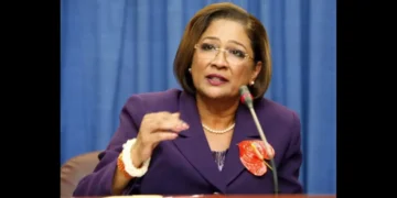 Prime Minister Kamla Persad-Bissessar speaking as Caribbean politicians tied to Maduro scandal face growing scrutiny
