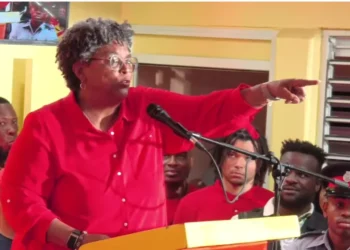 Prime Minister Mia Mottley addresses supporters in Bridgetown while announcing the Barbados election timeline.