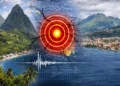 St Lucia rattled by 5.5 earthquake illustrated by a seismic epicenter graphic between St Lucia and Martinique in the eastern Caribbean