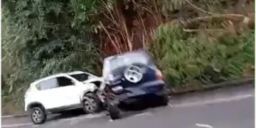 Sunny Acres crash scene showing two vehicles involved in a roadway collision