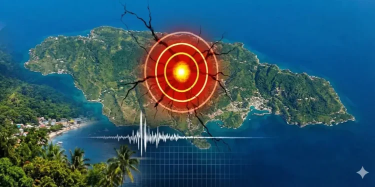Magnitude 5.6 earthquake off Jamaica shown on island map graphic with epicenter marker.