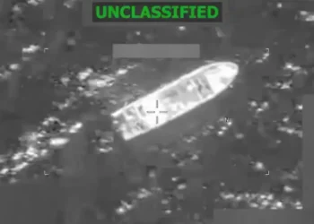 Thermal surveillance image released after Eastern Pacific Strike Kills 3, showing suspected drug vessel at sea.
