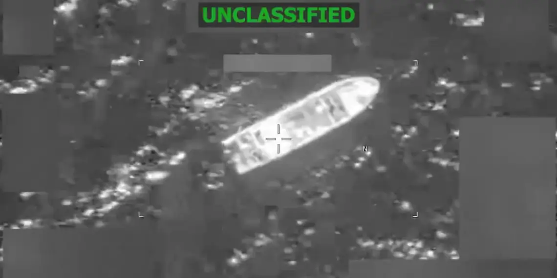 Thermal surveillance image released after Eastern Pacific Strike Kills 3, showing suspected drug vessel at sea.