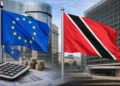 Trinidad and Tobago EU tax list delisting shown with EU and Trinidad and Tobago flags in Brussels