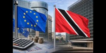 Trinidad and Tobago EU tax list delisting shown with EU and Trinidad and Tobago flags in Brussels