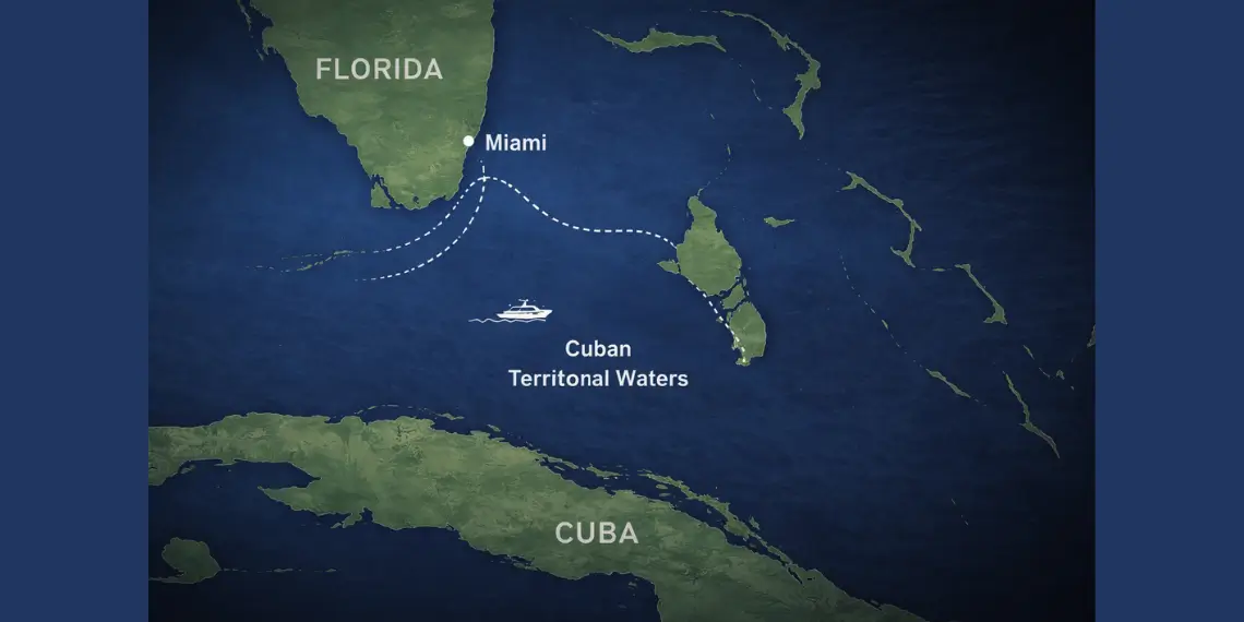 Florida-to-Cuba maritime map illustrating location of Cuban border guard shooting