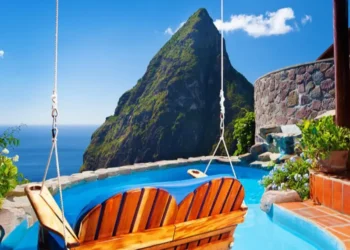 Infinity pool and hillside view at Ladera Resort near Soufriere, St Lucia, shown after a U.S. Embassy security alert Ladera Resort notice.