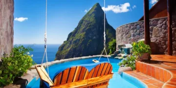 Infinity pool and hillside view at Ladera Resort near Soufriere, St Lucia, shown after a U.S. Embassy security alert Ladera Resort notice.