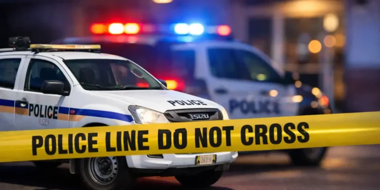 Police vehicle with yellow tape as Dennery fugitive captured in Augustus Forde murder probe