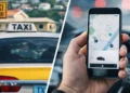 Split-frame visual for Uber Globalization in St Lucia contrasting a taxi with a phone displaying a ride-hailing map.