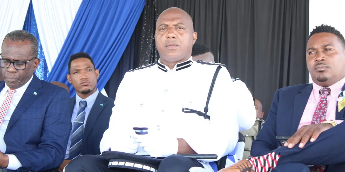 St Lucia Police Financial Crackdown: Police Commissioner Verne Garde seated with Prime Minister Philip J. Pierre at a public event