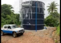 WASCO water situation as a utility truck sits beside a storage tank in St Lucia