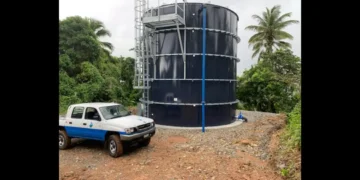 WASCO water situation as a utility truck sits beside a storage tank in St Lucia
