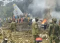 Colombian military personnel at crash site of Colombia military plane crash in Putumayo