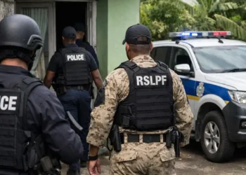 Illustration of Royal Saint Lucia Police officers during operation linked to Vieux Fort firearm recovery