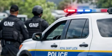 GNF operation illustration showing Royal Saint Lucia Police officers and vehicle in southern St Lucia