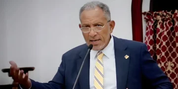 Godwin Friday speaks during a press briefing as St Vincent boat strikes raise regional security concerns