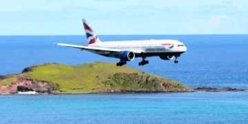 British Airways Expands St Lucia Flights as a British Airways aircraft approaches the island over the Caribbean Sea