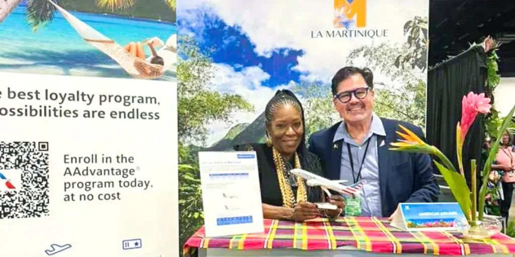 Martinique airlift discussed by Muriel Wiltord and Glenn Heilbron at Fort Lauderdale travel show