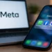 AI scam threat illustration showing Meta apps on a smartphone with a Meta logo on a laptop screen