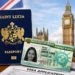 St Lucian Green Card holders shown through a St Lucia passport, U.S. Green Card and UK visa application backdrop