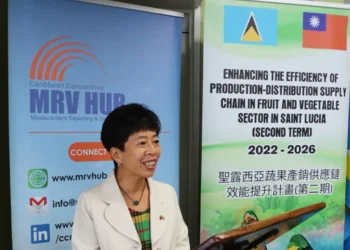 Taiwan Technical Mission representative presents smart agriculture project results in St Lucia alongside Caribbean Cooperative MRV Hub display