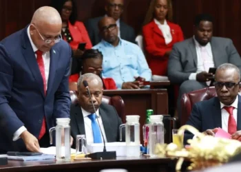 Ernest Hilaire speaking in Parliament on St Lucia CIP Board projects