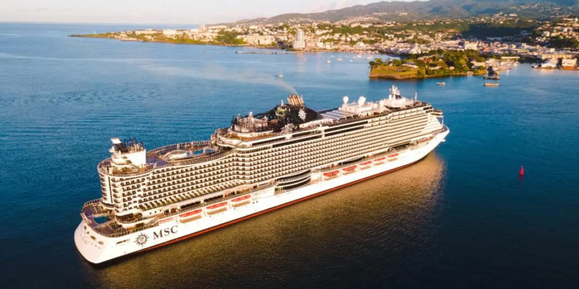 Cruise growth in Martinique as an MSC cruise ship arrives near Fort-de-France harbor.