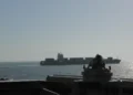 U.S. Navy view of cargo ship during operation where U.S. seizes Iranian vessel in the Arabian Sea