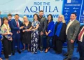 Aruba Tourism Authority officials accept the 2026 Aquila Whalesong Award at Seatrade Cruise Global