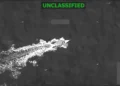 Thermal surveillance image shows a vessel at sea before a U.S. strike in Caribbean waters that killed three suspects, according to Southern Command.