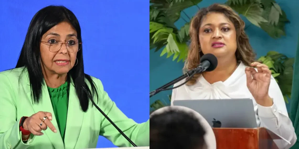 Delcy Rodríguez and Priya Manickchand amid CARICOM Rift tensions over Venezuela visits.