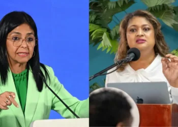 Delcy Rodríguez and Priya Manickchand amid CARICOM Rift tensions over Venezuela visits.