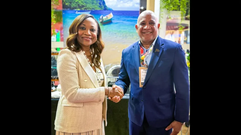 Ernest Hilaire and Dona Regis-Prosper at WTM Latin America after St Lucia was named host of the CTO Latin American Market Summit.