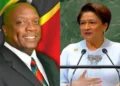 Kamla Persad-Bissessar and Timothy Harris amid the CARICOM Secretary-General dispute over Carla Barnett’s reappointment