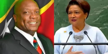 Kamla Persad-Bissessar and Timothy Harris amid the CARICOM Secretary-General dispute over Carla Barnett’s reappointment