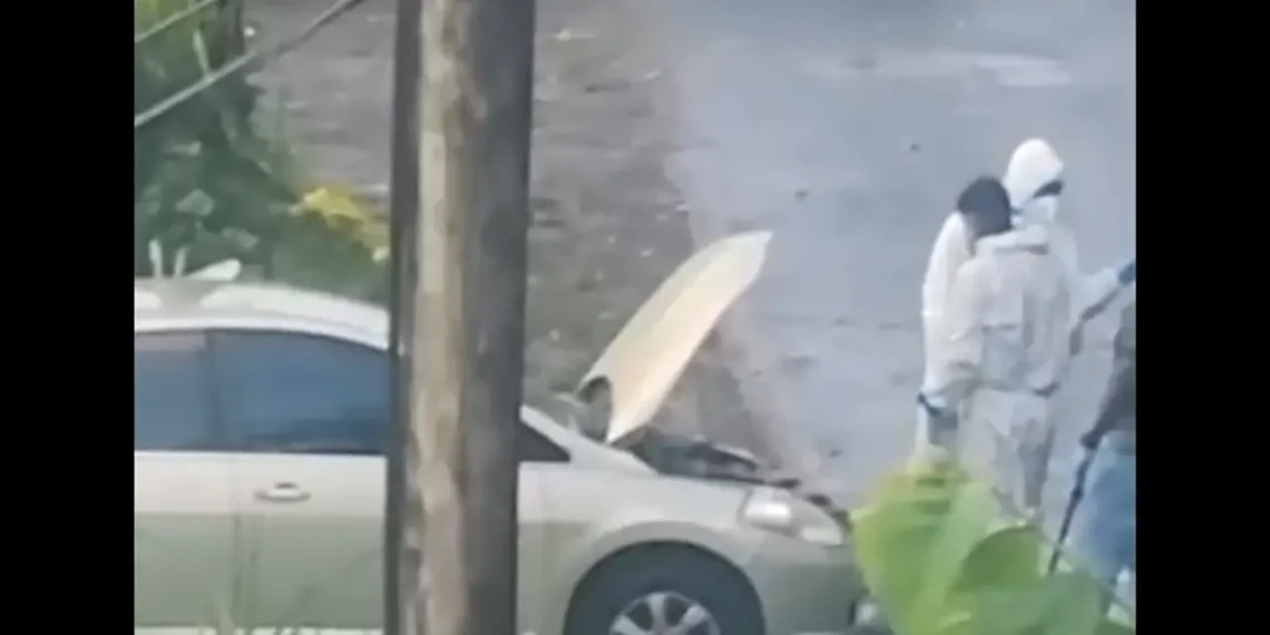 Millet shooting scene showing a vehicle under police investigation in St Lucia