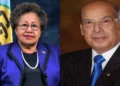 Carla Barnett and Sir Ronald Sanders in a composite image as Ronald Sanders Calls for Barnett Exit amid the deepening CARICOM crisis.