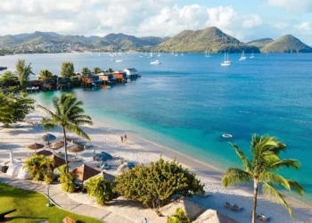 Travel Agents St Lucia growth illustrated by tourists at Sandals Grande St Lucian beachfront resort