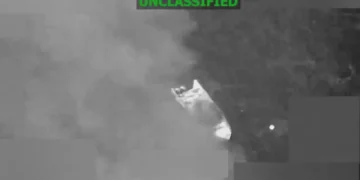 Eastern Pacific strike shown in U.S. Southern Command image after a vessel was hit on April 13.