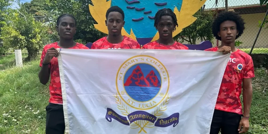 St Lucia Penn Relays athletes from St. Mary’s College holding school flag