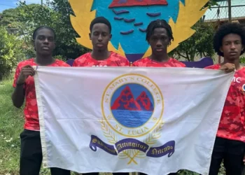 St Lucia Penn Relays athletes from St. Mary’s College holding school flag