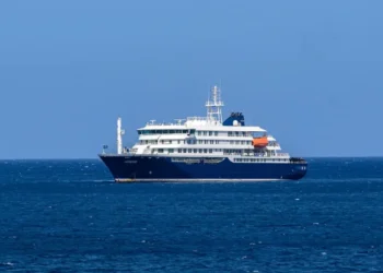 MV Hondius expedition cruise ship at sea during hantavirus outbreak.