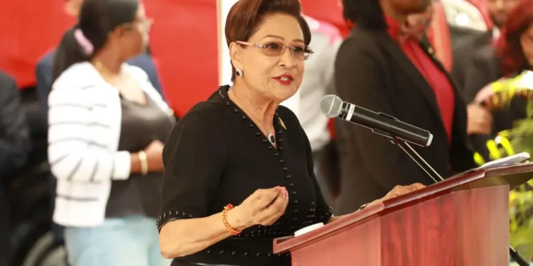 Prime Minister Kamla Persad-Bissessar speaks on Faris Al-Rawi and PNM financiers at a UNC event in Trinidad and Tobago