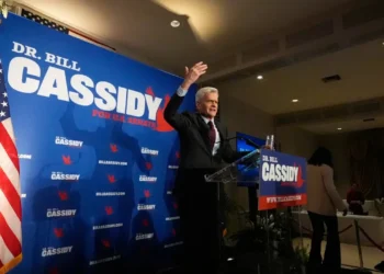 Louisiana Senator Bill Cassidy, a key member of the GOP YOLO caucus, speaks at a campaign event before losing his Republican primary to a Trump-backed challenger.